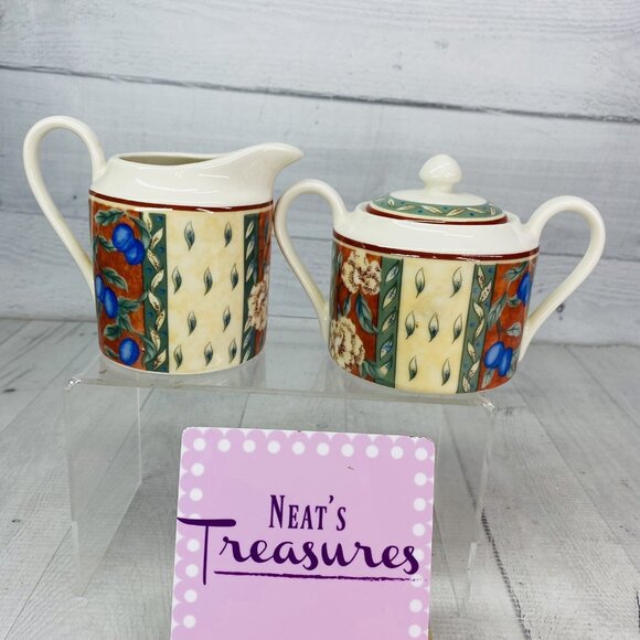 PTS international Interiors PROVENCE Fruit Porcelain Lid Sugar Bowl Creamer Set - Picture 1 of 16